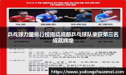 乒乓球力量排行榜揭晓成都乒乓球队荣获第三名成就辉煌